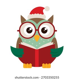 vector illustration of an owl with glasses reading book