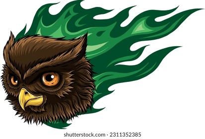 vector illustration of owl head with flames