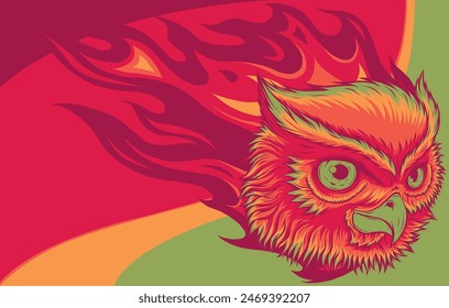 vector illustration of owl head with flames