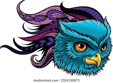vector illustration of owl head with mandala on background