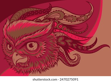 Ilustración vectorial de cabeza de búho con mandala en el fondo