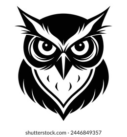 Vector Illustration of Owl Head Silhouette on White
