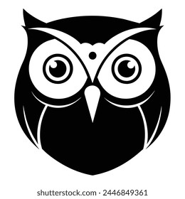 Vector Illustration of Owl Head Silhouette on White
