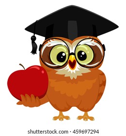 Vector Illustration of an Owl holding an Apple