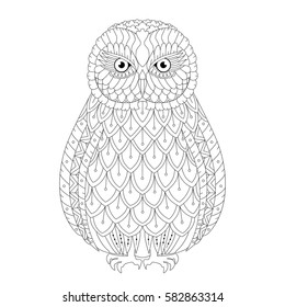 Vector illustration of the owl, isolated. Artwork in ethnic and zentangle style. T-shirt, print, card, poster, tattoo design