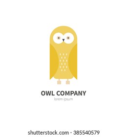 Vector illustration of an owl made in modern flat style. Graphical animal collection. Logo or label for your company isolated on background.