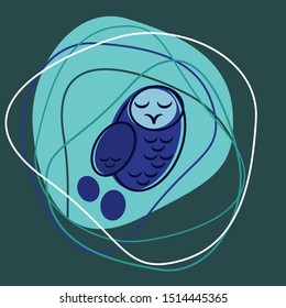 Vector illustration with an owl in the nest.
