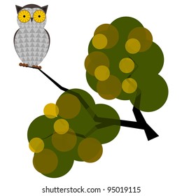 Vector illustration of an owl on a branch