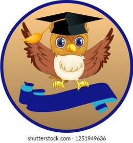 Vector illustration of an owl on a ribbon. Logo