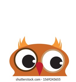 Vector illustration of owl on white background. Symbol of animal, pet, bird, forest, eyes, curious.