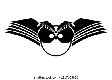 Vector illustration of an owl with open book wings on a white background