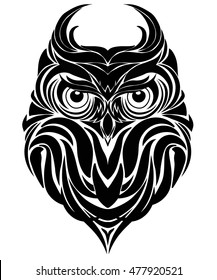 Vector illustration. Owl openwork on a white background. Black and white pattern can be used for coloring.