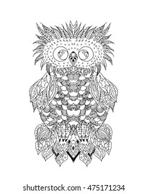 Vector illustration owl. Painted by hand in the doodle.