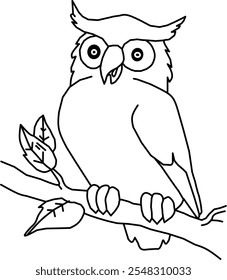 Vector illustration of an owl perched on a tree branch.