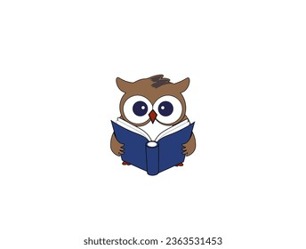 Vector illustration of an owl reading a book on a white background