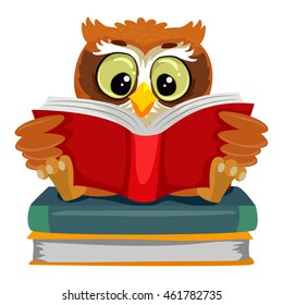 Vector Illustration Owl Reading While Sitting Stock Vector (Royalty ...