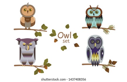 
vector illustration owl set in flat style