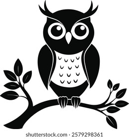 Vector Illustration of Owl Silhouette on Tree Branch