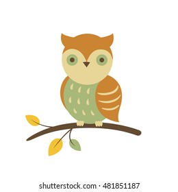 Cartoon Owl Sitting On Tree Branch Stock Vector (Royalty Free ...