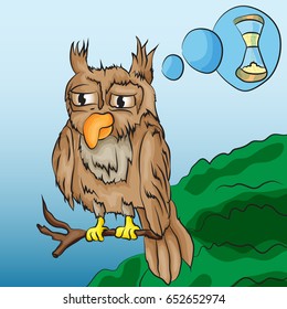 Vector illustration of an owl sitting on a tree