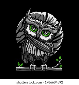 vector illustration of owl standing at night