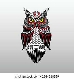 Vector illustration owl tribal polinesia - Indian decorative Dream Catcher owl in graphic style 