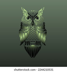 Vector illustration owl tribal polinesia - Indian decorative Dream Catcher owl in graphic style 