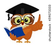 Vector Illustration of an Owl wearing graduation cap while reading book