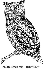 Vector Illustration of Owl Zentangle