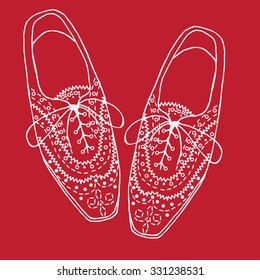 Vector Illustration of oxfords shoes, doodle hipster lace-Ups shoes, outline style.