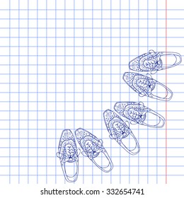 Vector Illustration of oxfords shoes, doodle hipster lace-Ups shoes, outline style.