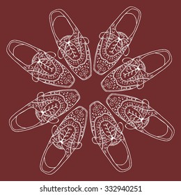 Vector Illustration of oxfords shoes, doodle hipster lace-Ups shoes, outline style.
