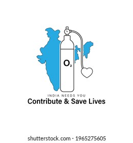 vector illustration for oxygen cylinder -contribute and save lives-India needs you.