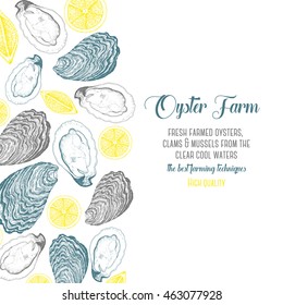 Vector illustration of oyster. Oyster farm and oyster restaurant design template.