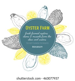 Vector illustration of oyster. Oyster farm and oyster restaurant design template.