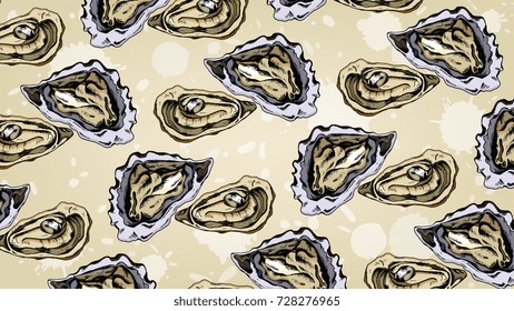 Vector Illustration of Oysters  Pattern Sketch Style