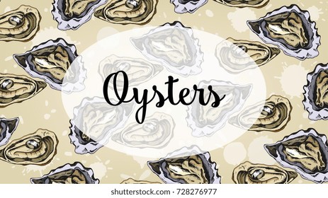 Vector Illustration of Oysters  Pattern Sketch Style