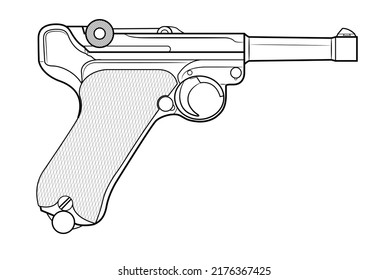 Vector illustration of the P08 Luger german automatic pistol on the white background