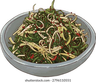 Vector illustration of pa muchim (pajeori), a traditional Korean spicy green onion salad side dish