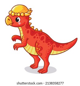 Vector illustration with pachycephalosaurus on a white background. Silly dinosaur in cartoon style.