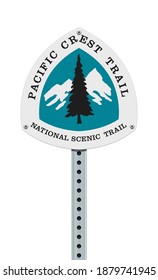 Vector Illustration Of The Pacific Crest Trail Road Sign On Post