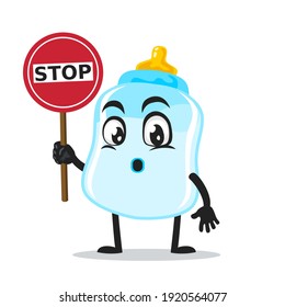 vector illustration of pacifier mascot or character holding sign says stop