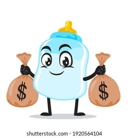 vector illustration of pacifier mascot or character holding sacks of money