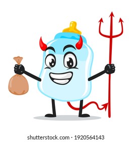 vector illustration of pacifier mascot or character Wearing devil costume and holding trident