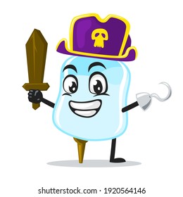 vector illustration of pacifier mascot or character wearing pirates costume and holding wooden sword