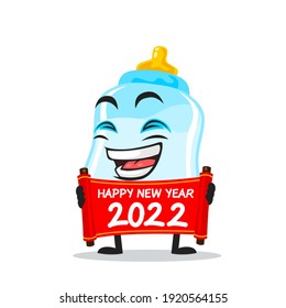 vector illustration of pacifier mascot or character holding red scroll and say happy new year