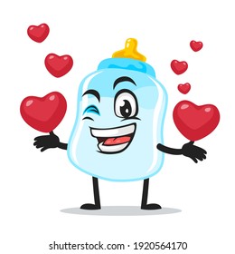 vector illustration of pacifier mascot or character bring love symbols