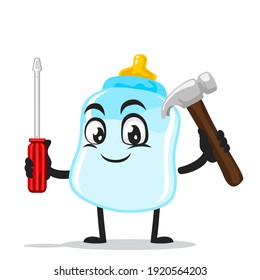 vector illustration of pacifier mascot or character holding hammer and screwdriver