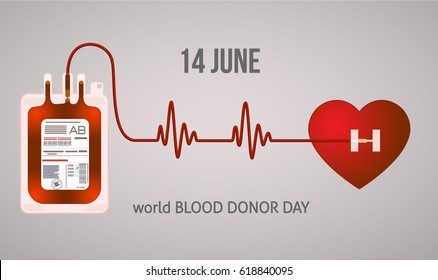 Vector illustration of the pack with blood and a heart dedicated to 14 June, blood donor day.