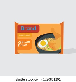 Vector illustration of a pack of chicken flavored instant noodles.